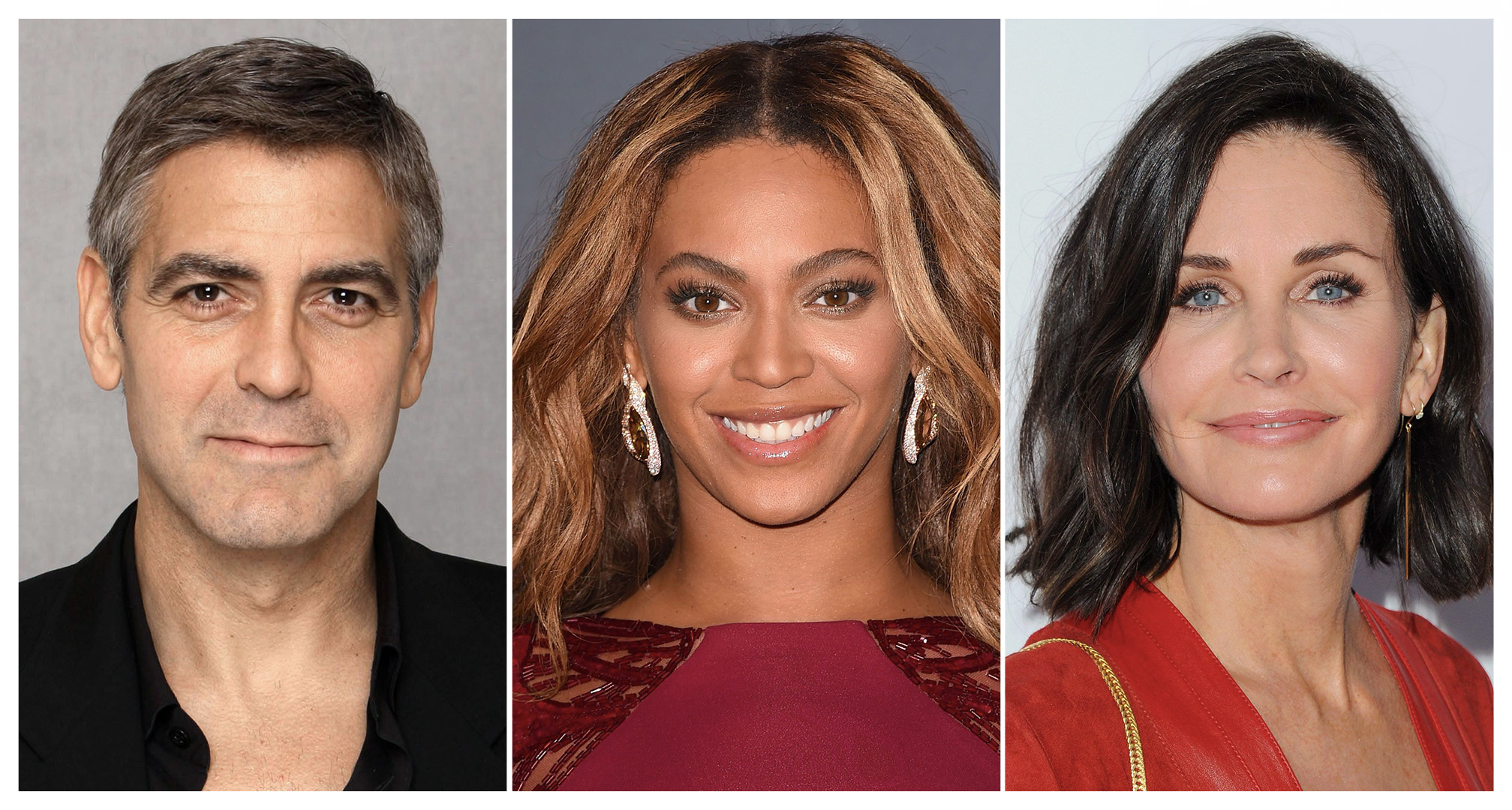 Kollage von george clooney, beyoncé, and courtney cox